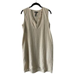 Sarah Pacini Linen Pullover V-Neck Casual Sleeveless Mini Dress Brown XS